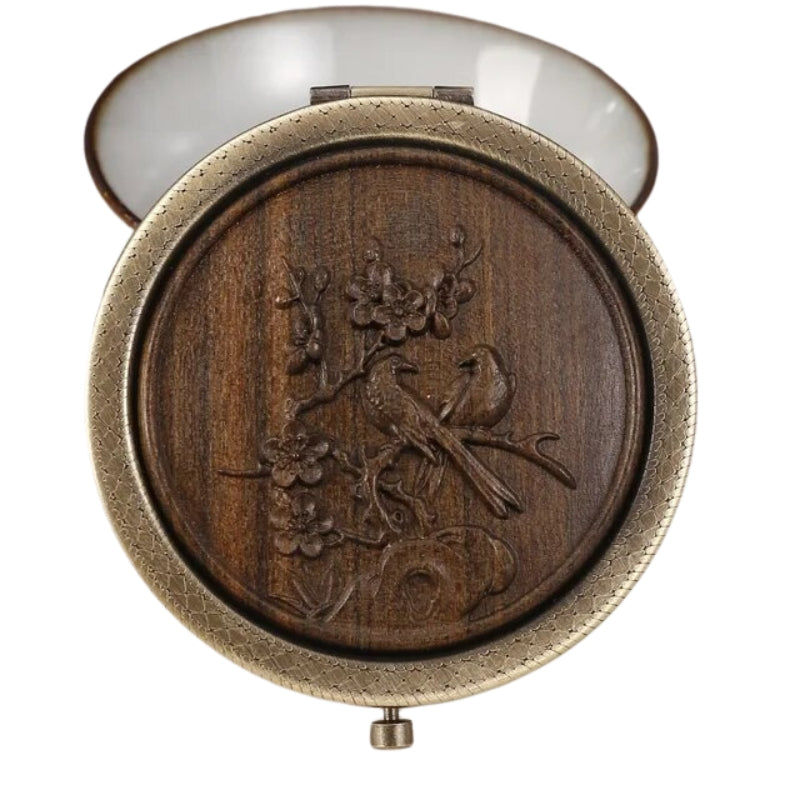 miroir de poche décoratif bois