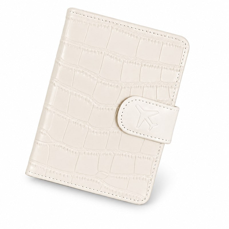 Portefeuille de voyage femme blanc, texture crocodile, vue de face