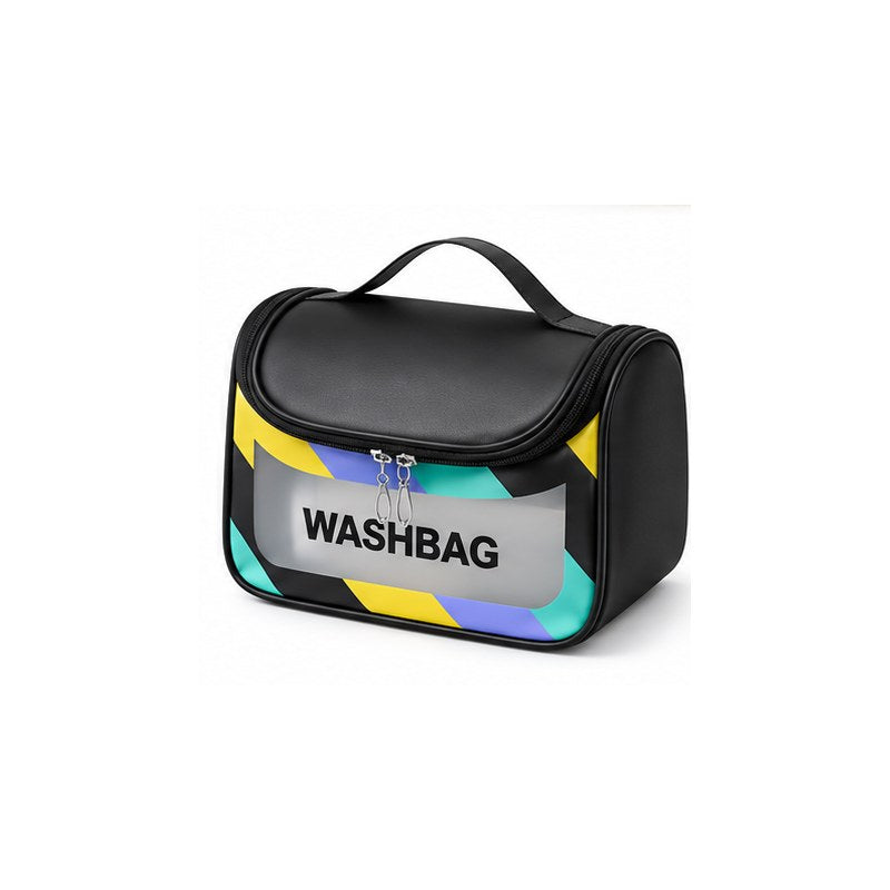 Trousse de toilette femme transparente noire, vue de face fond blanc